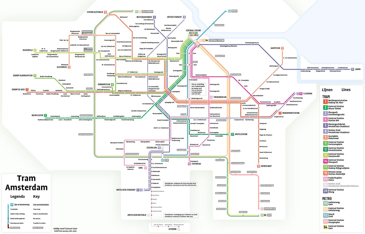 地図路面電車のアムステルダム