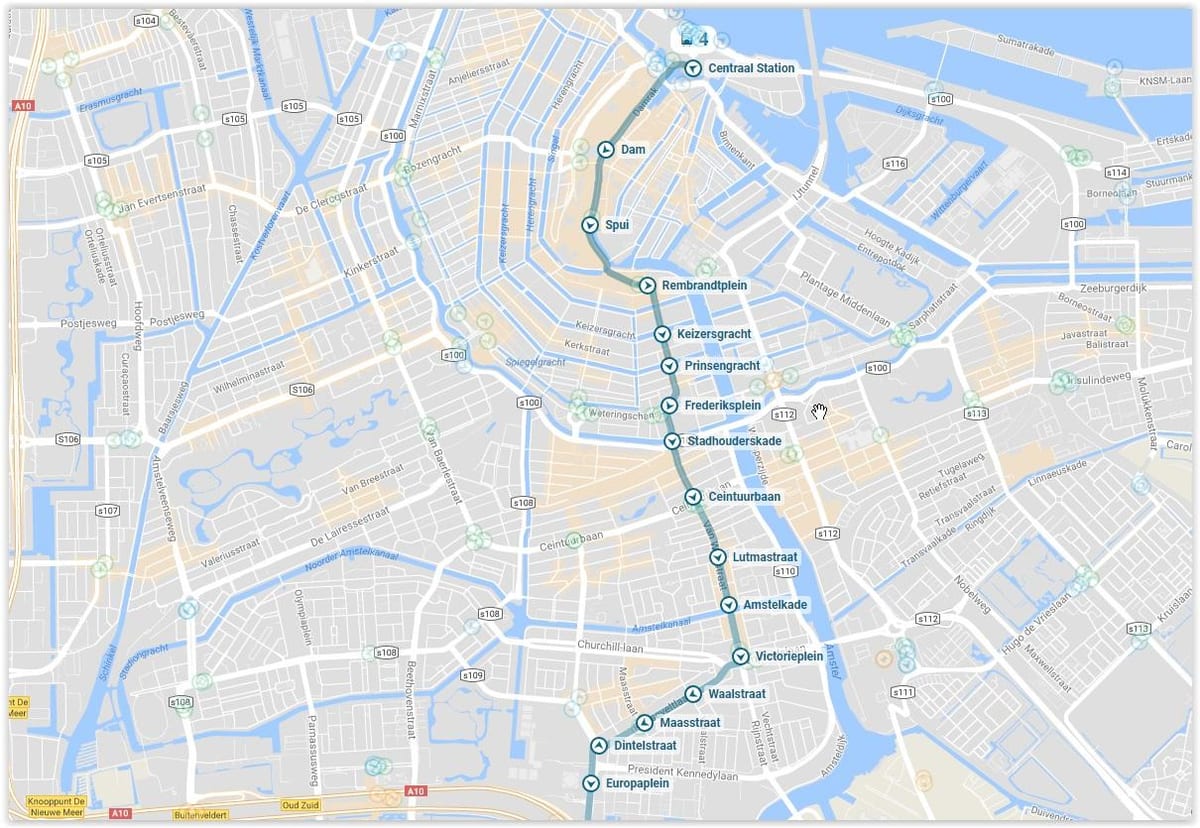 アムステルダム路面電車4路線図