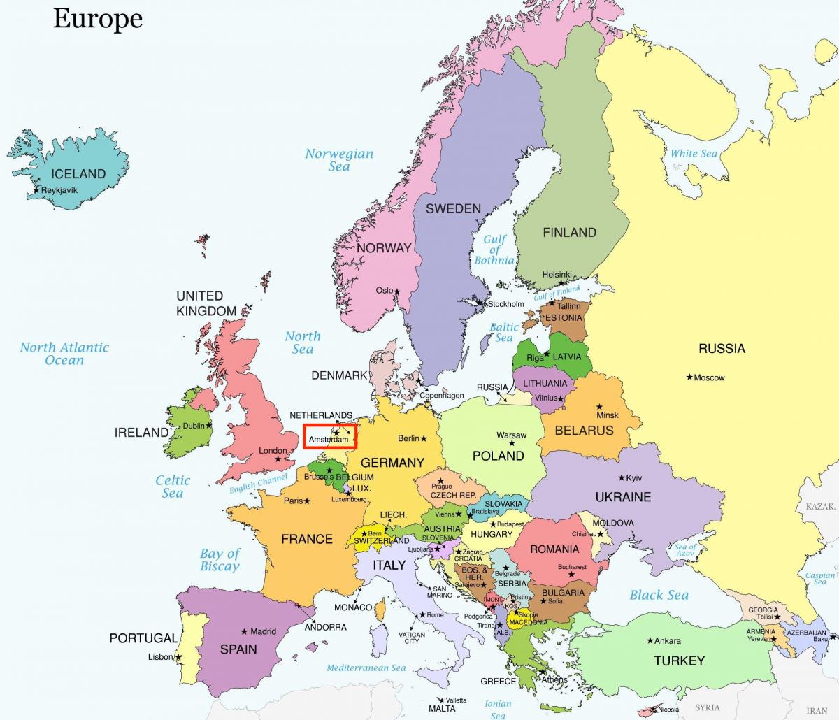 アムステルダムに欧州地図