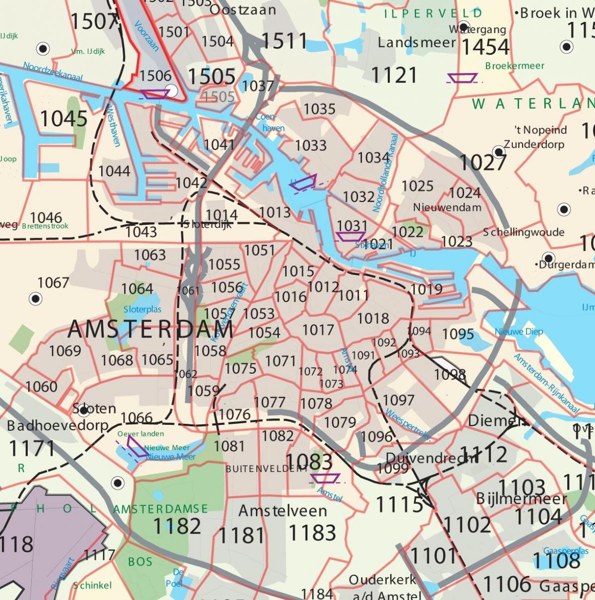 地図アムステルダムの郵便番号