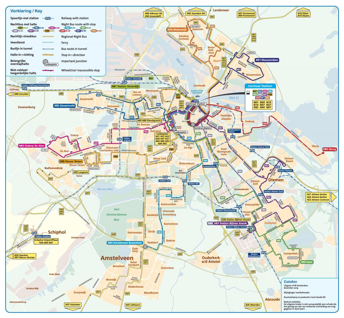 夜行バスアムステルダムの地図