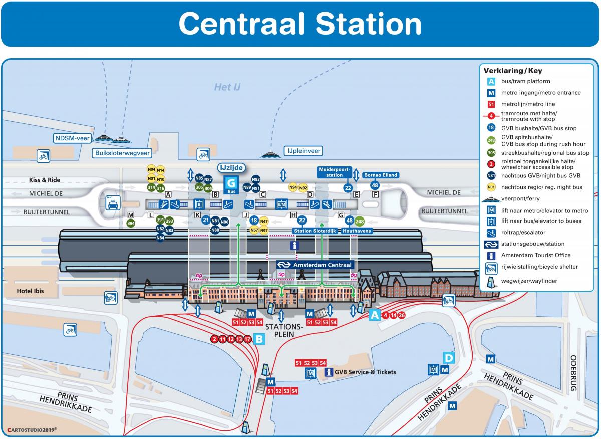 オランダ-アムステルダム中央駅の地図