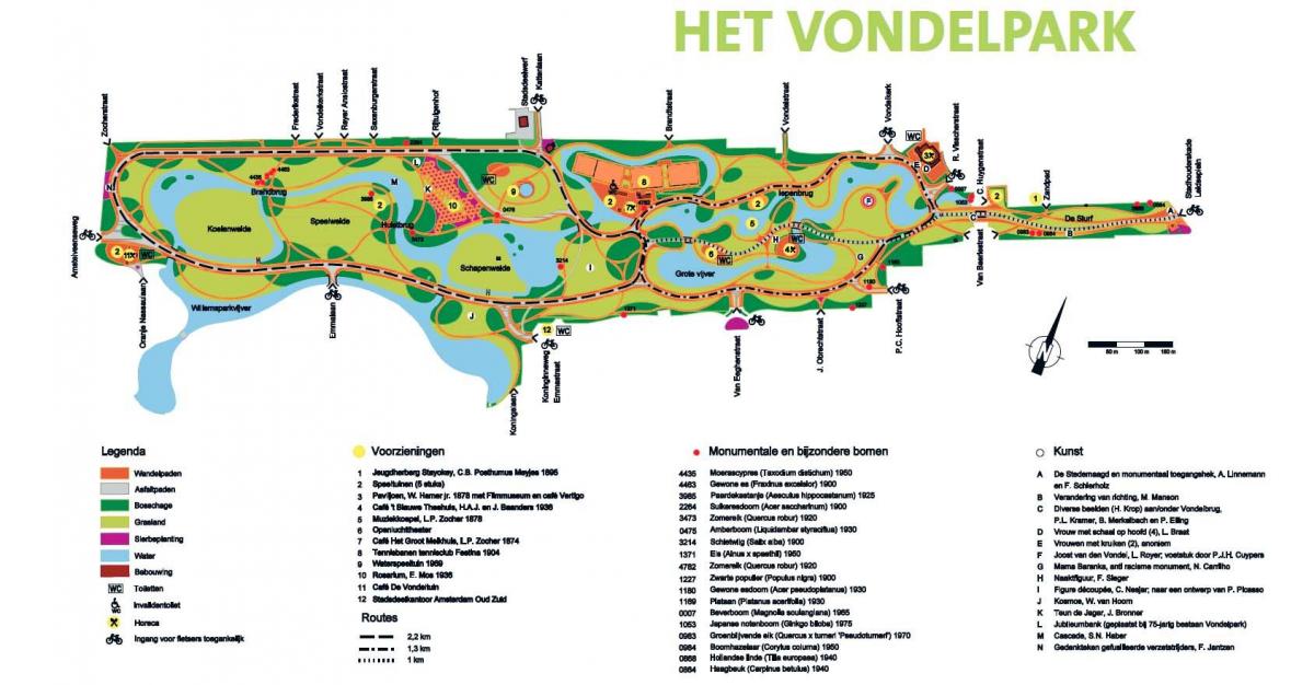 地図のフォンデル公園アムステルダム